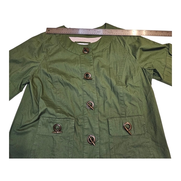 LIVE A LITTLE OLIVE GREEN TOGGLE BUTTON SHORT SLEEVE JACKET WOMENS SZ LG - Picture 6 of 10